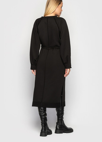 Черное кэжуал платье с разрезами по бокам и кулиской на талии черное платье-свитшот MORANDI однотонное