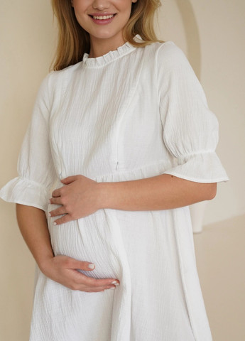 Белое белое муслиновое платье для беременных и кормящих мам свободного силуэта To Be
