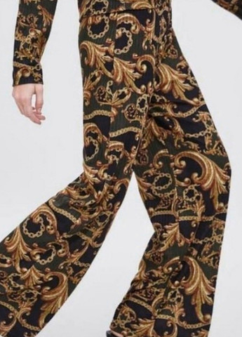 Брюки женские абстрактный принт Коричневые Zara (259139286)