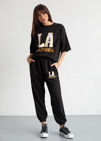 Трикотажный спортивный костюм с надписью La California - черный Lurex (262810168)