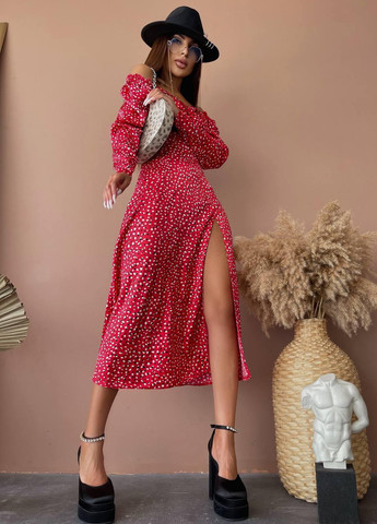 Красное женское весеннее платье из шелка красного цвета р.42 406533 New Trend