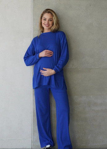 Спортивный мягкий костюм для беременных синий oversize кроя однотонный трикотажный To Be (257856282)