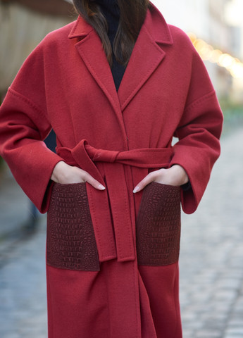 Червоне демісезонне Пальто вовняне альпаки класичне халат міді весна осінь демісезон 6025 червоне Actors