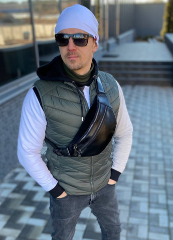 Нагрудная сумка бананка экокожа черного цвета универсальная Space Freeport No Brand (258260650)