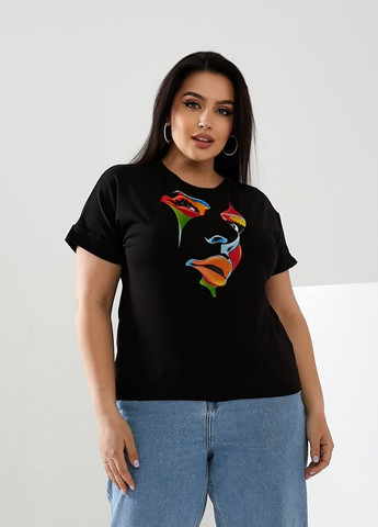 Черная женская футболка face цвет черный 433029 New Trend