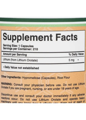 Double Wood Lithium Orotate 5 mg 210 Caps Double Wood Supplements (266342579)