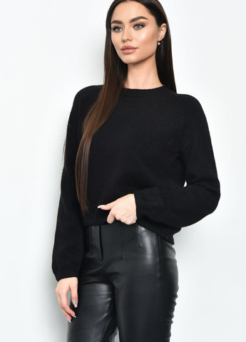 Чорний зимовий светр жіночий ангора чорного кольору пуловер Let's Shop