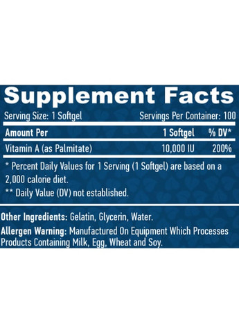 Vitamin A 10000 IU 100 Softgels Haya Labs (259967138)