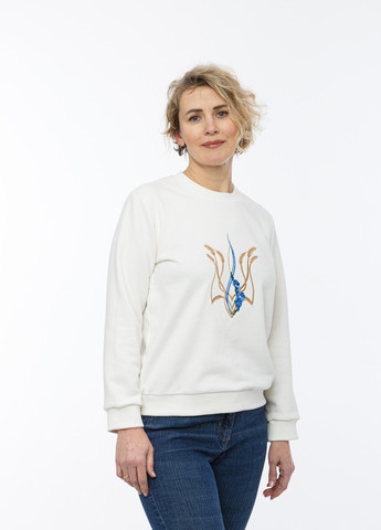 Женский свитшот с вышивкой "Тризуб " белый Мальви - Свободный крой украинская символика белый кэжуал футер - (257591634)