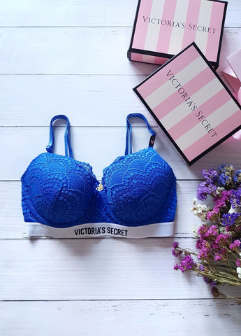 Синий бюстгальтер victoria`s secret синий з белой резинкой Victoria's Secret