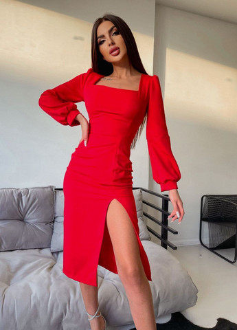 Красное женское платье костюмка No Brand