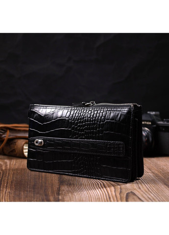 Клатч чоловічий на два відділення з натуральної шкіри з тисненням під крокодила 22044 Чорний Bond (262157994)