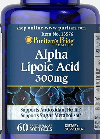 Puritan's Pride Alpha Lipoic Acid 300 mg 60 Softgels Puritans Pride (256724637)