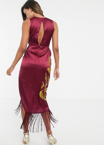Фіолетова сукня міді з вишивкою дракона та бахромою Asos