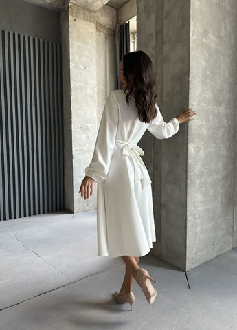 Білий красива вечірня сукня міді в ніжних кольорах, елегантна закрита сукня з якісної "костюмки" No Brand