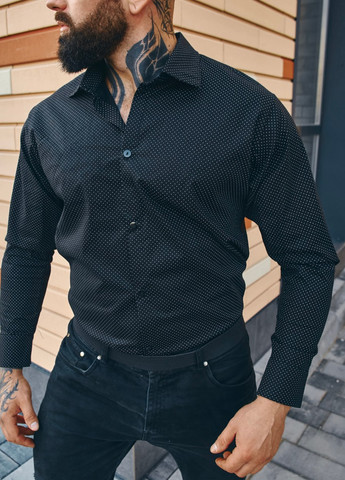 Черная классическая рубашка в горошек Vakko