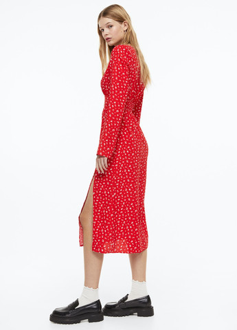 Червона кежуал сукня з крепу червона H&M з квітковим принтом