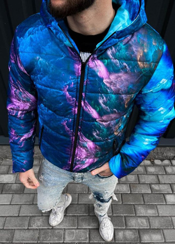 Блакитна зимня куртка чоловіча демісезонна з абстрактним принтом No Brand