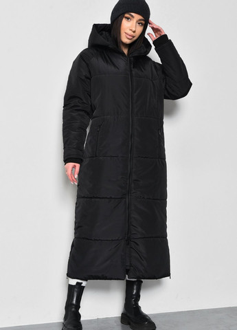 Черная зимняя куртка женская еврозима удлиненная черного цвета Let's Shop