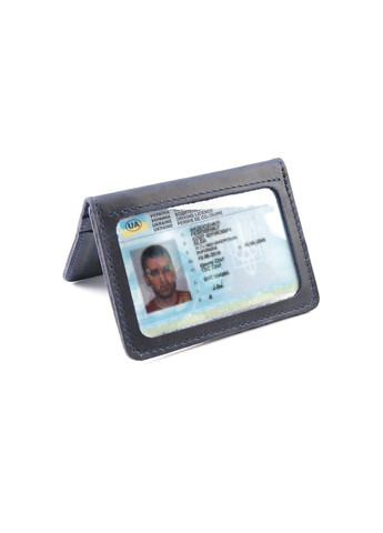 Обкладинка з натуральної шкіри на автодокументи, права, id паспорт з відділами для карток, (Синій) LQ 701150 (278649329)