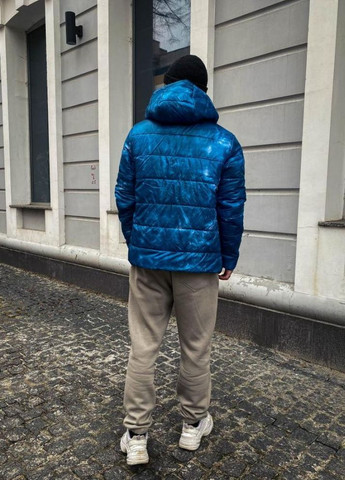 Блакитна зимня демісезонна тепла чоловіча куртка з капюшоном No Brand