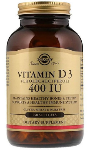 Vitamin D3 (Cholecalciferol) 400 IU 250 Softgels Solgar (256721546)