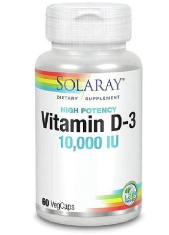 Vitamin D-3, 10000 IU 60 Veg Caps SOR75250 Solaray (256723161)