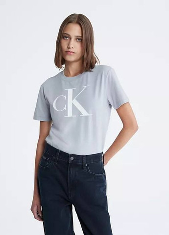 Серая всесезон футболка с круглым вырезом и логотипом с монограммой с коротким рукавом Calvin Klein
