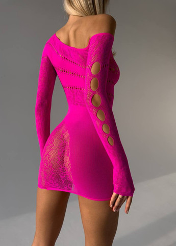 Кислотно-розовое откровенный мега крутое платье в сетку Vakko однотонное