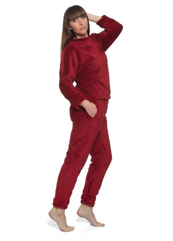 Бордовая всесезон пижама костюм домашний махровый кофта со штанами бордовый Maybel