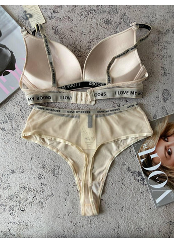 Бежевый бежевый комплект женского белья на 2 размер бюстгальтер трусики Weiyesi