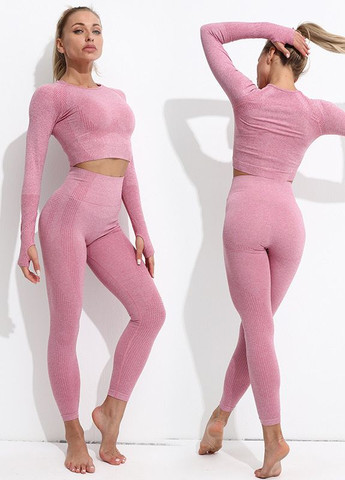 Бесшовный фитнес костюм лосины рашгард розовый No Brand (276004004)