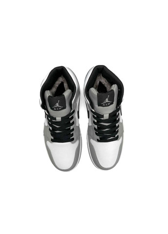 Серые зимние кроссовки женские, вьетнам Nike Air Jordan 1 Retro High Gray Black Fur