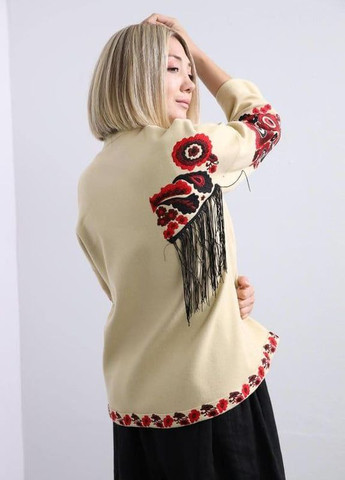 Кашемировий жакет вишиванка на завязках бежевий No Brand (269693762)