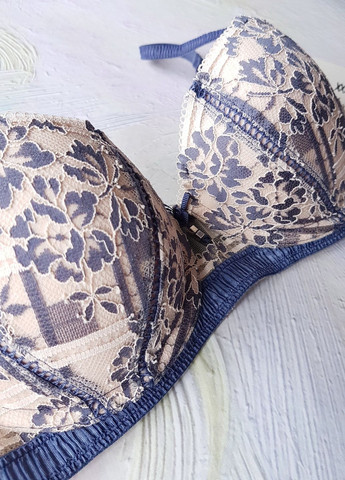 Бежевый бюстгальтер гипюр синий с бежевым Pleasure State