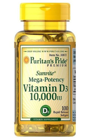 Puritan's Pride Vitamin D3 10000 IU 100 Softgels PTP-35872 Puritans Pride (256724636)