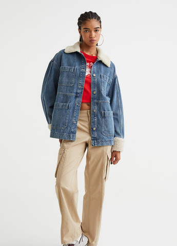 Голубая демисезонная джинсовая куртка с теплым воротником H&M