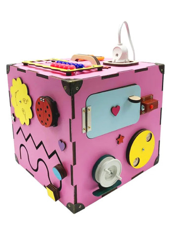 Деревянный бизикубик бизиборд кубик развивающая игрушка для детей малышей девочек мальчиков 23х23х23 см (474325-Prob) Розовый Unbranded (258139924)