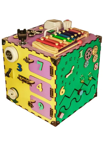 Деревянный бизикубик бизиборд кубик развивающая игрушка для детей малышей 30х30х30 см (474321-Prob) Разноцветный Unbranded (258139933)