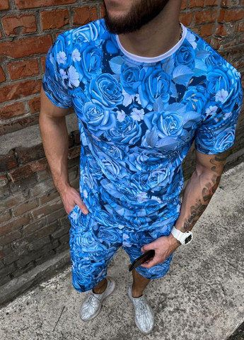 Блакитний чоловічий літній спортивний костюм з принтом квіти No Brand (262090008)