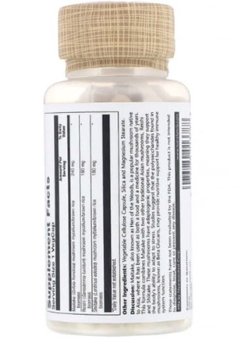 Maitake Mushroom 600 mg 100 Veg Caps SOR-01378 Solaray (256720779)