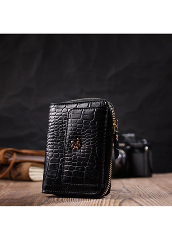 Компактний жіночий гаманець з місткою монетницею на блискавці з натуральної шкіри 22014 Чорний Tony Bellucci (267927715)