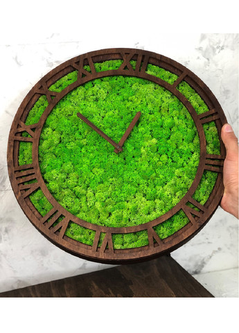 Часы настенные стильные универсальные круглые со стабилизированным мхом из дерева 50х50х4 см (475788-Prob) Коричневые Unbranded (271518140)