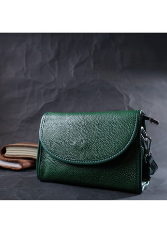 Компактная женская кожаная сумка с полукруглым клапаном 22260 Зеленая Vintage (276457536)