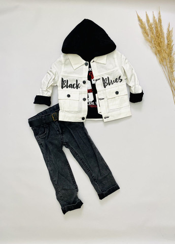 Серый демисезонный джинсовый костюм тройка на мальчика Murat baby
