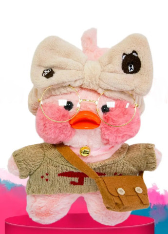 Мягкая детская плюшевая игрушка утка Лалафанфан 30 см в очках (473982-Prob) Розовая в свитере с рисунком зонта Unbranded (257039960)