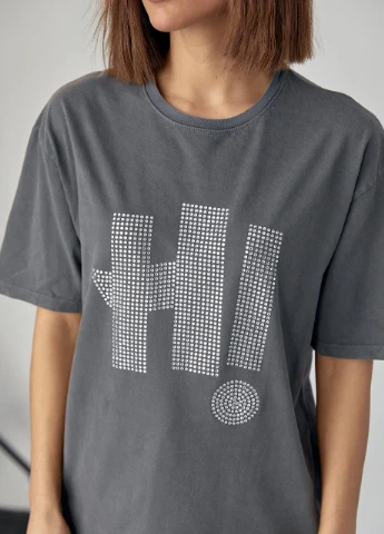 Трикотажна футболка з написом Hi з термостразу - сірий Lurex - (277330251)