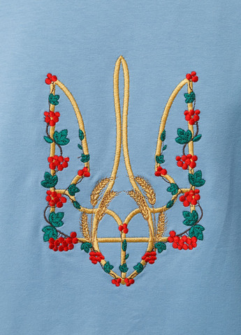Голубой демисезонный повседневный, кэжуал лонгслив Мальви с украинской символикой