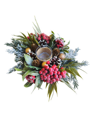 Подсвечник новогодний со стеклянной колбой с декором из шишек и ягод Ksenija Vitali (263063886)