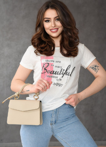 Молочная летняя футболка женская молочного цвета Let's Shop